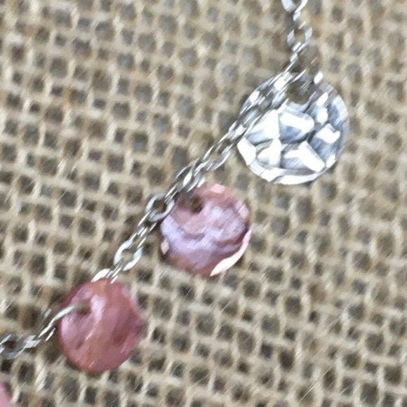 Anklet Ankle Bracelet 10 Inches Barbie Pink Shell Silver Chain Hammered Dangle - Picture 4 of 8